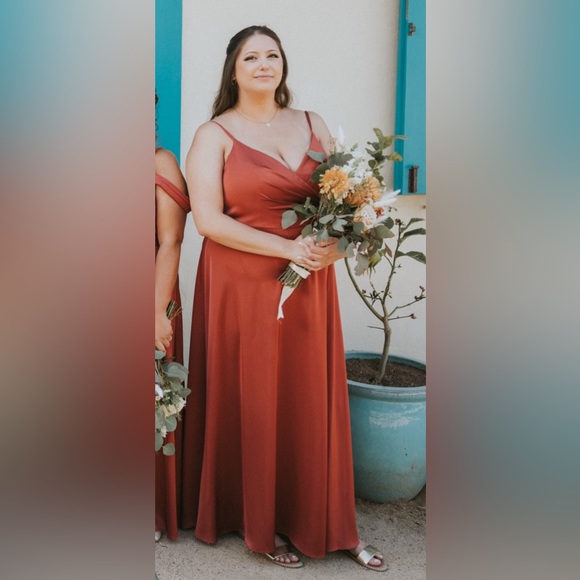 AZAZIE Dalilah Stretch Satin Bridesmaid Dress in Terracotta A20 - Picture 8 of 10